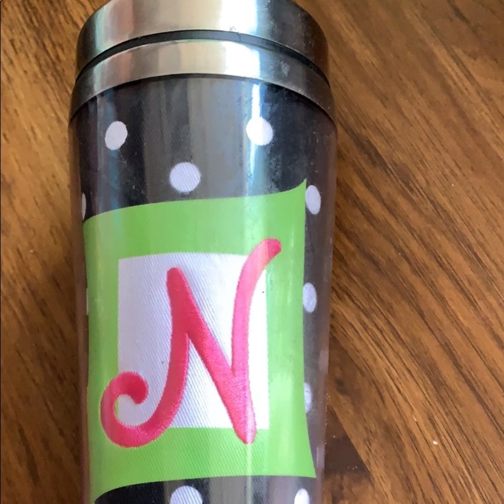 Mudpie letter “N” travel mug polka dot